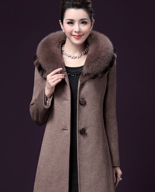 Áo khoác dạ trung niên Hàn Quốc cổ phối lông chồn TA311