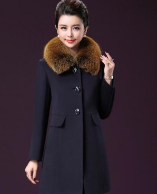 Khoác dạ xanh 3 cúc cổ áo phôi lông chồn đẹp TA318