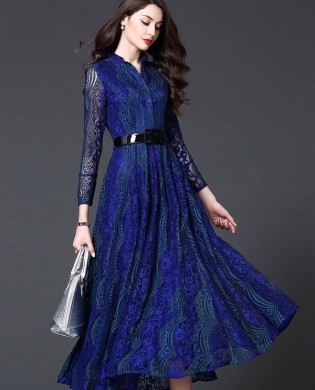 Đầm ren xòe dáng dài kèm đai đẹp TV570 (Màu xanh)